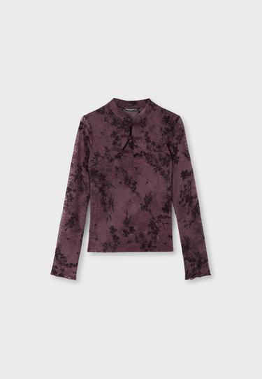 Flocked long sleeve T-shirt with toggles — Purple 7