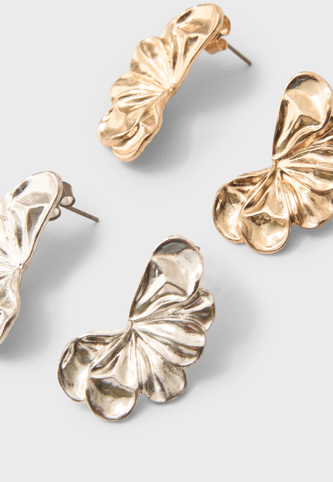 Set of 2 mini fan flower earrings — Gold