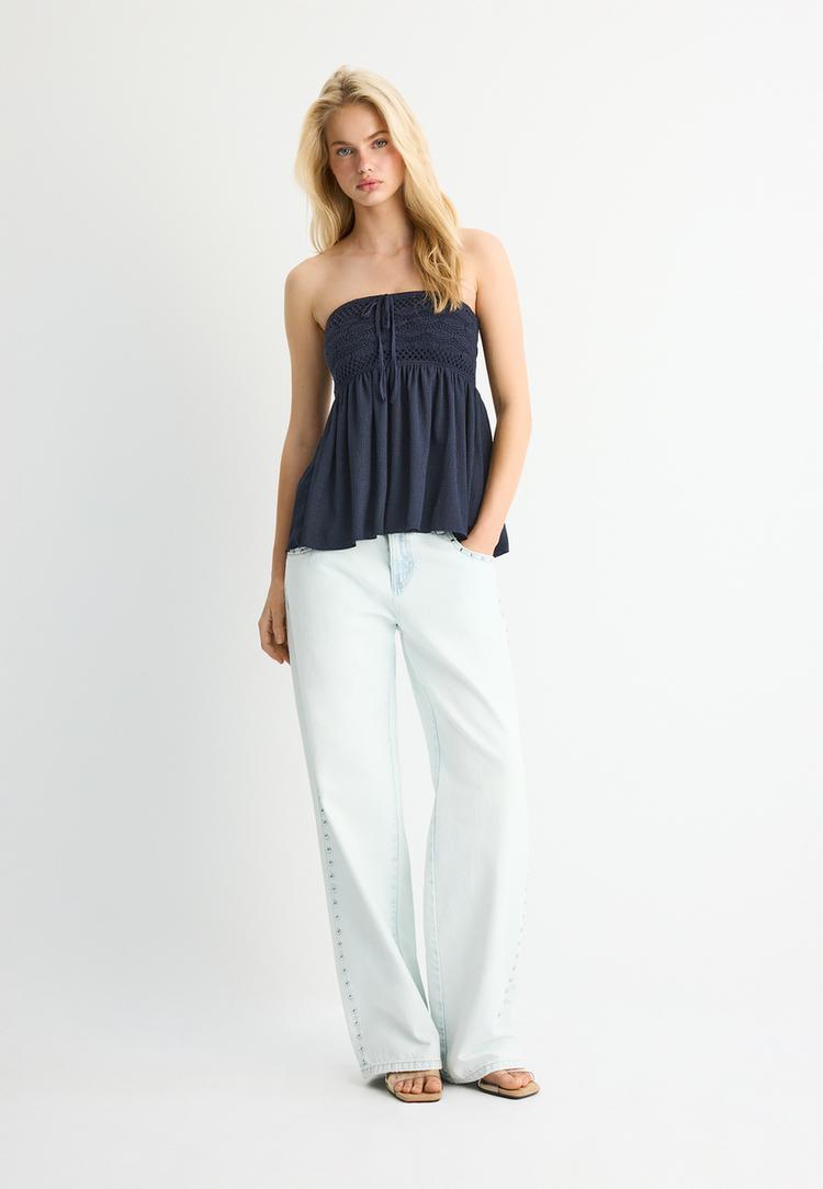 Bandeau-Top Häkelmuster Dunkelblau XS