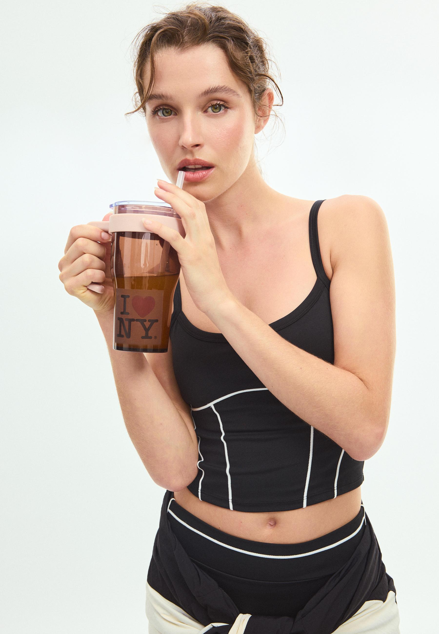 Contrast piping crop top — Black