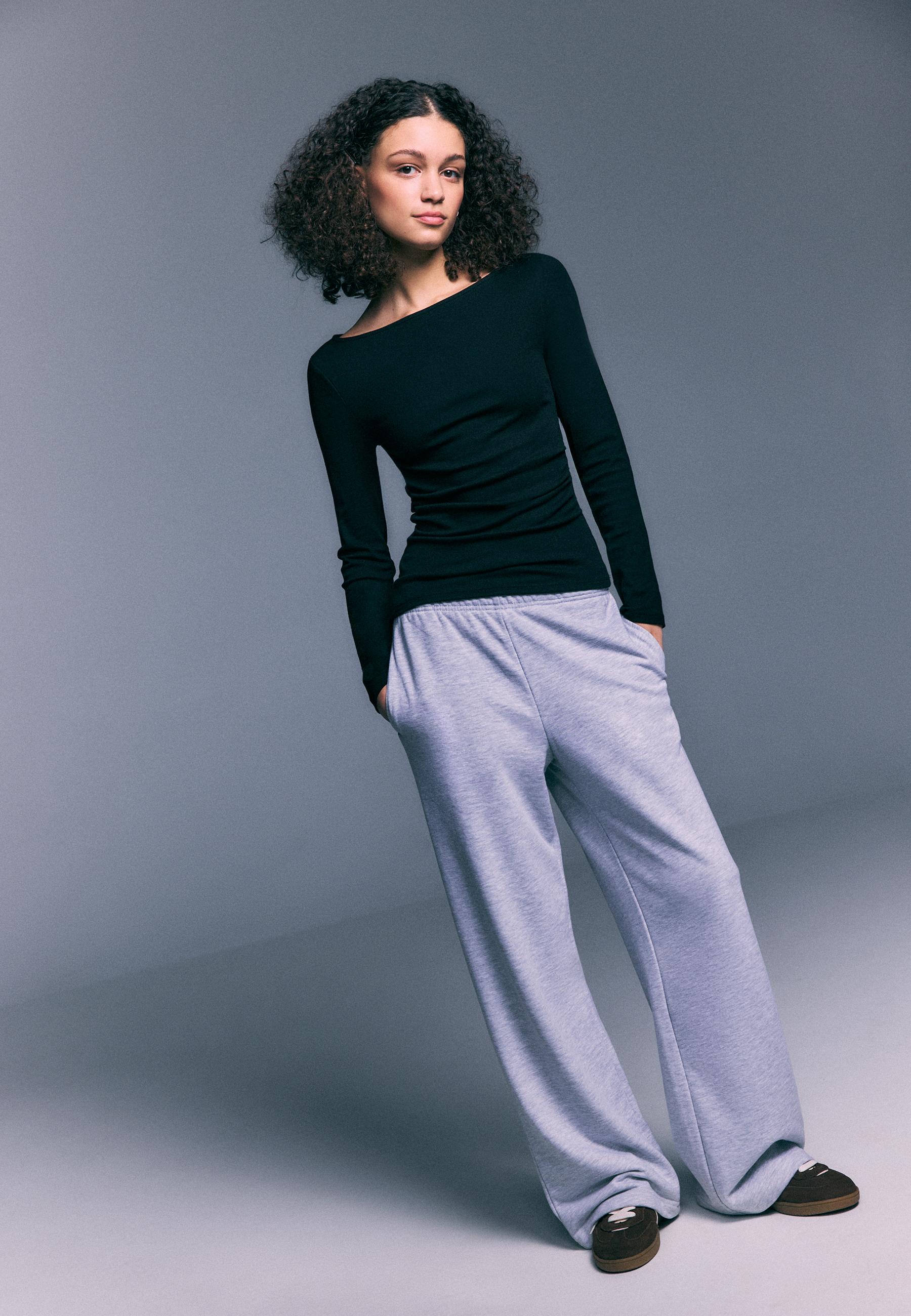 Wide-leg jogger trousers — Grey melange
