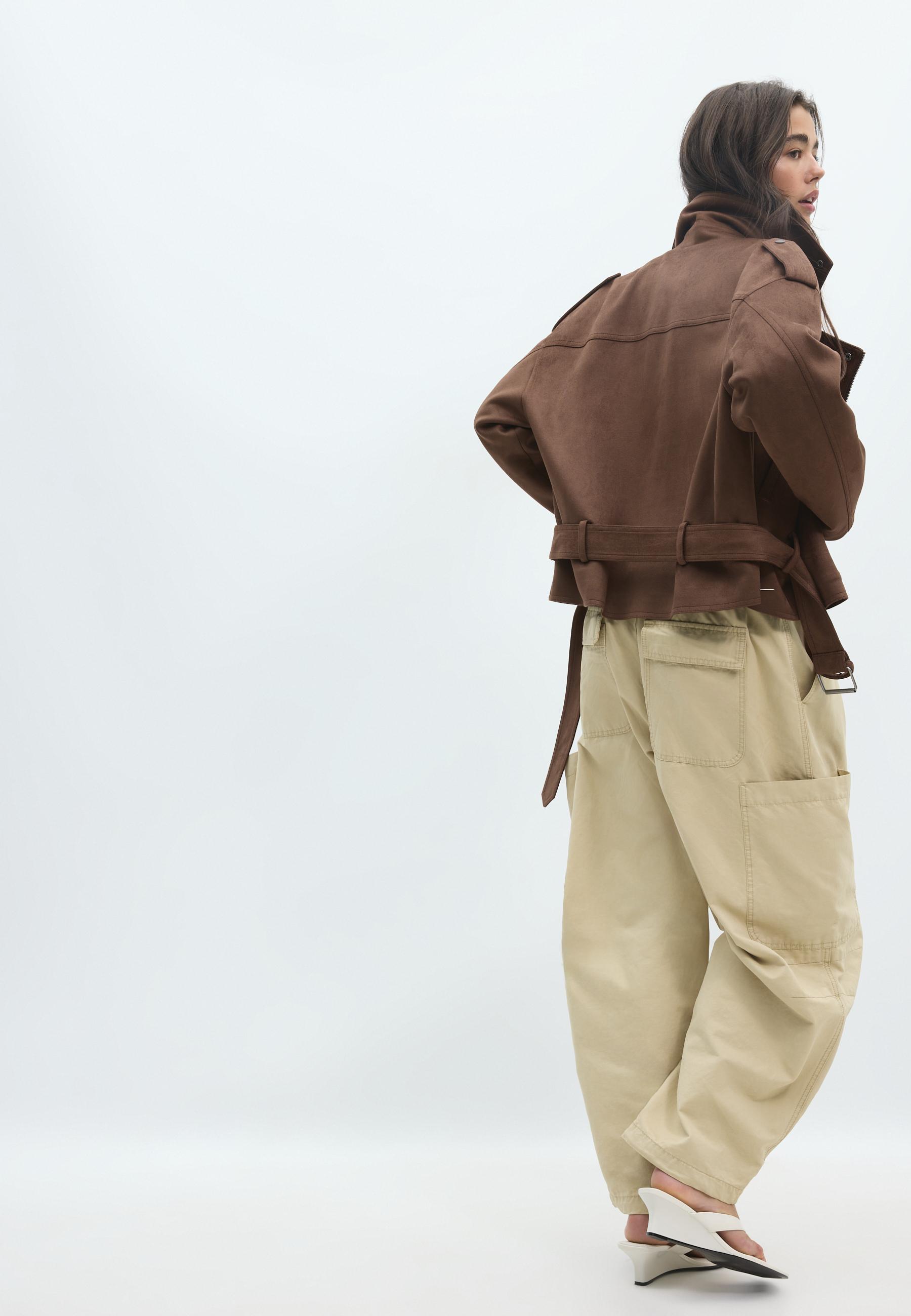 Biker jacket with belt — Brown