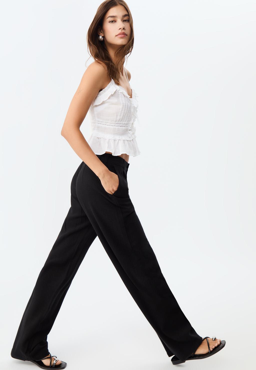 Straight fit linen blend trousers