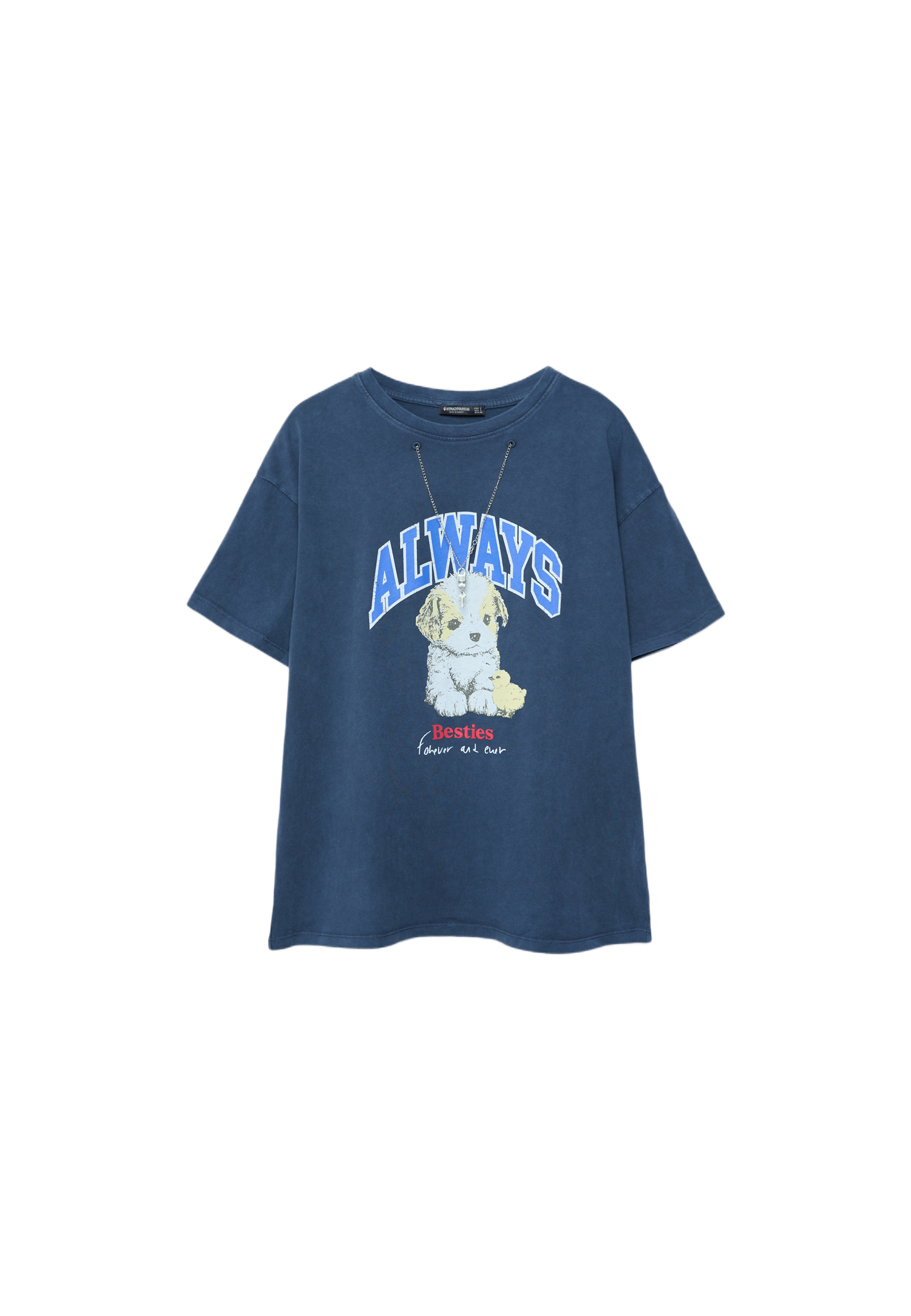 Short sleeve T-shirt with graphic and appliqué — Navy blue
