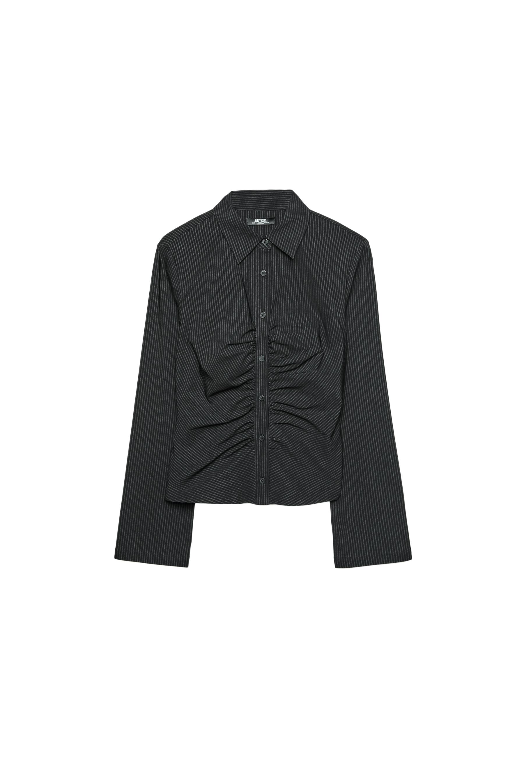 Striped gathered shirt — Black