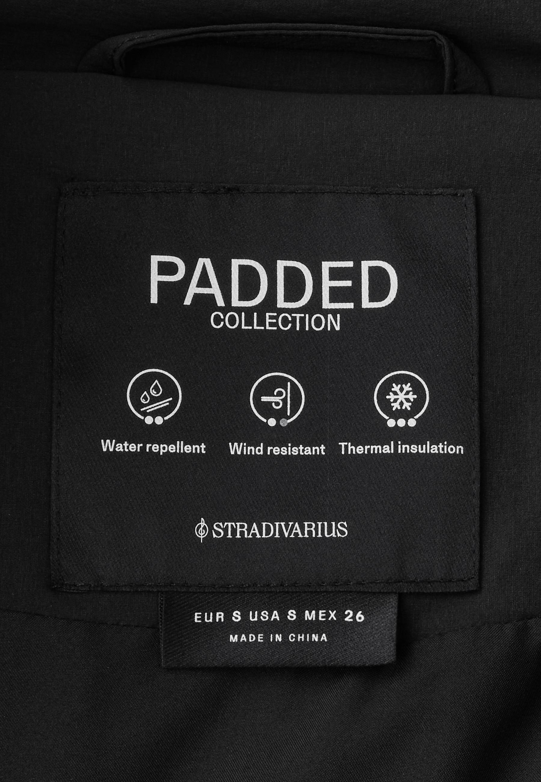 Padded jacket with high neck and gathered detail — Black