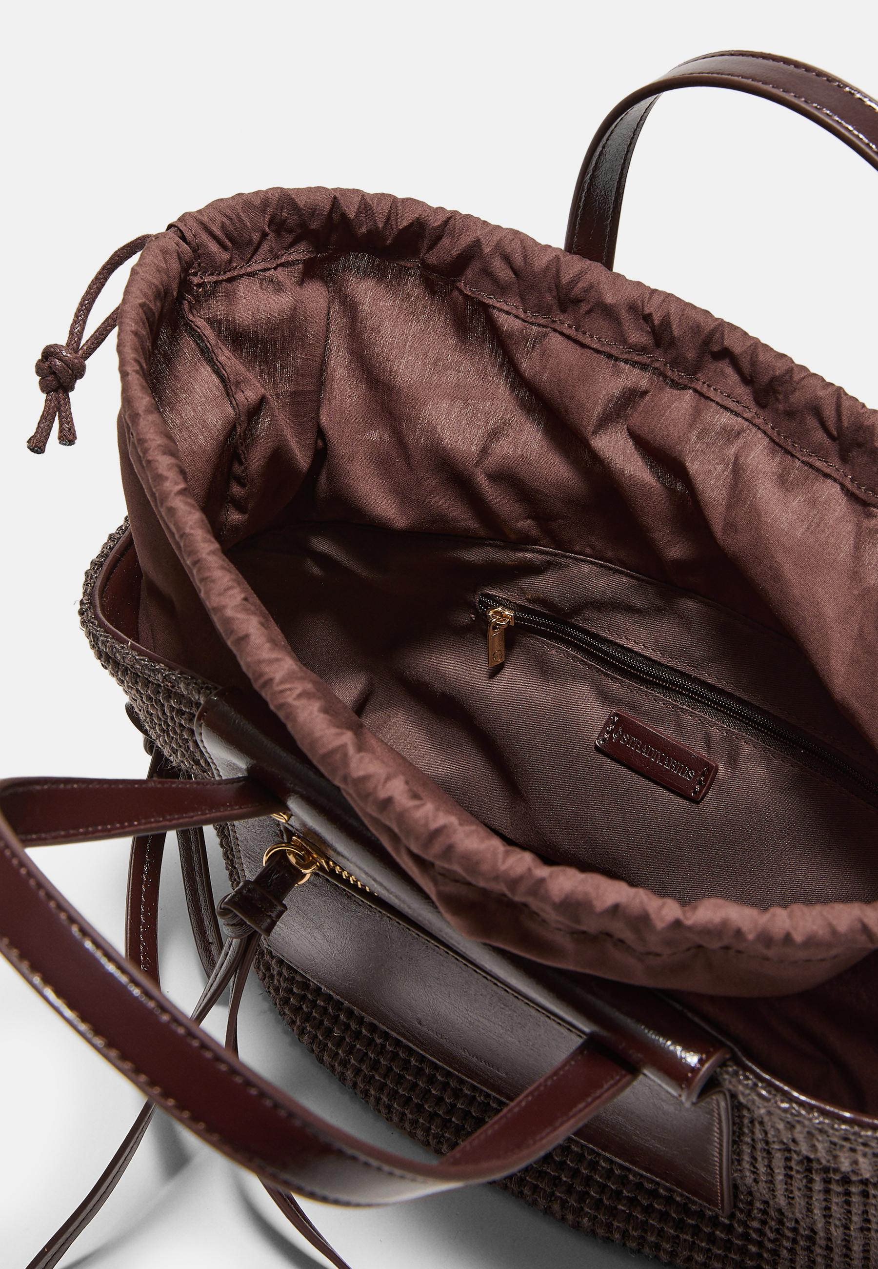 Crochet-effect basket crossbody bag — Brown