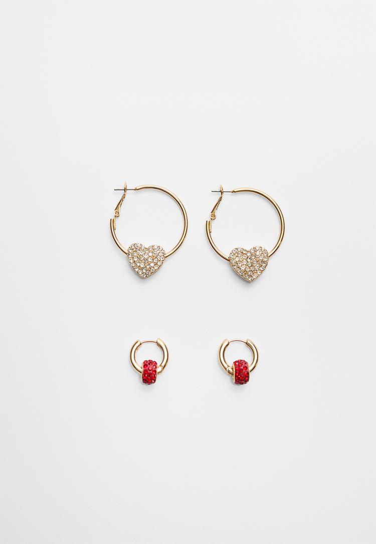set 2 aros corazon brillos