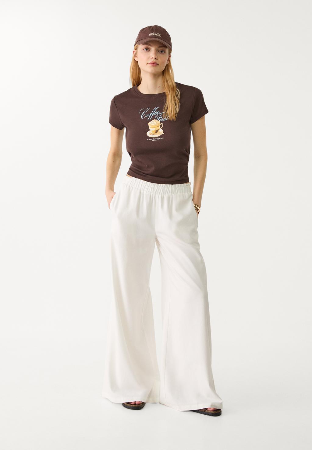 Flowing linen blend palazzo trousers