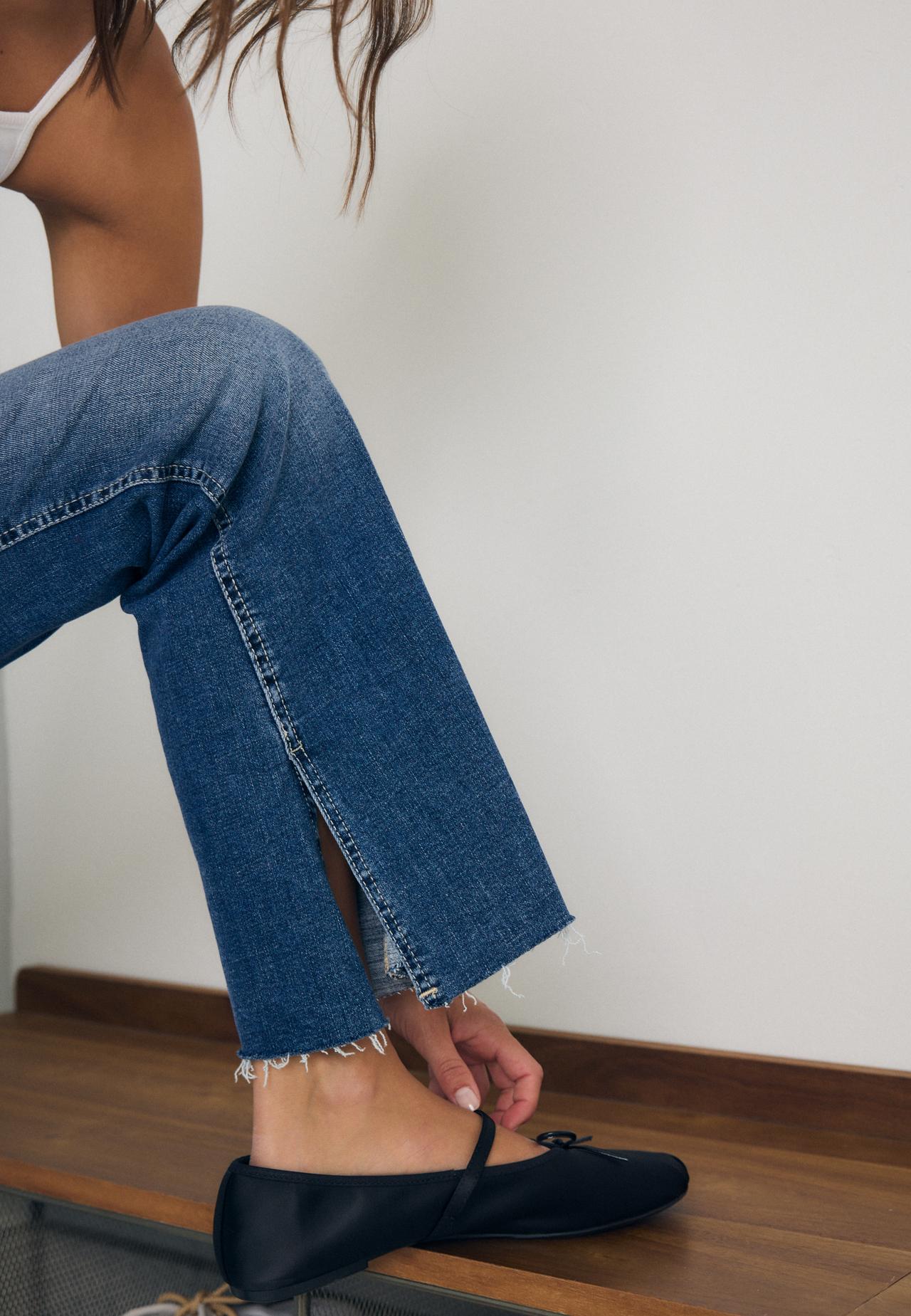 D74 bell bottom jeans with split — MEDIUM LIGHT BLUE DENIM