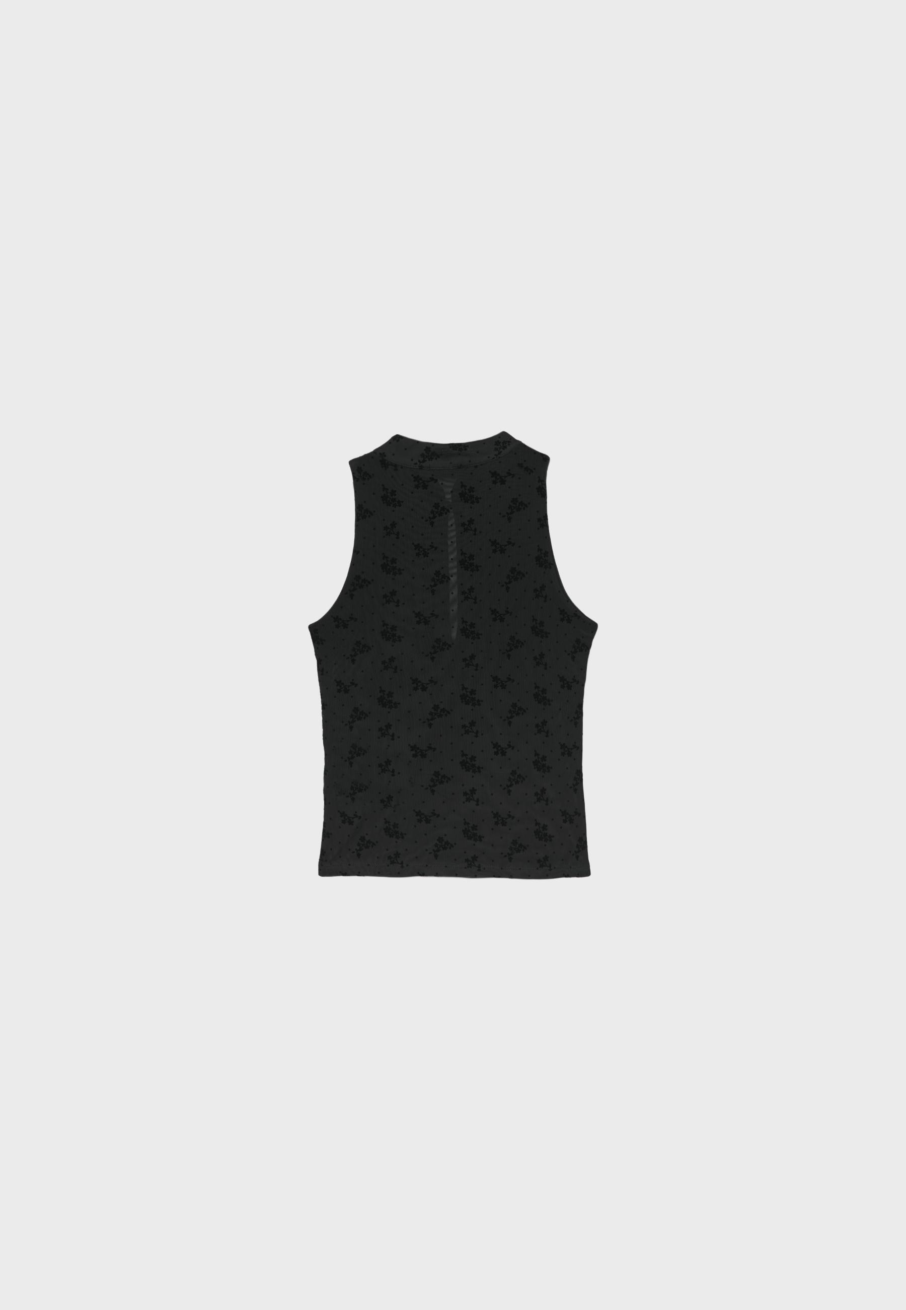 Sleeveless stand collar top with split — Black