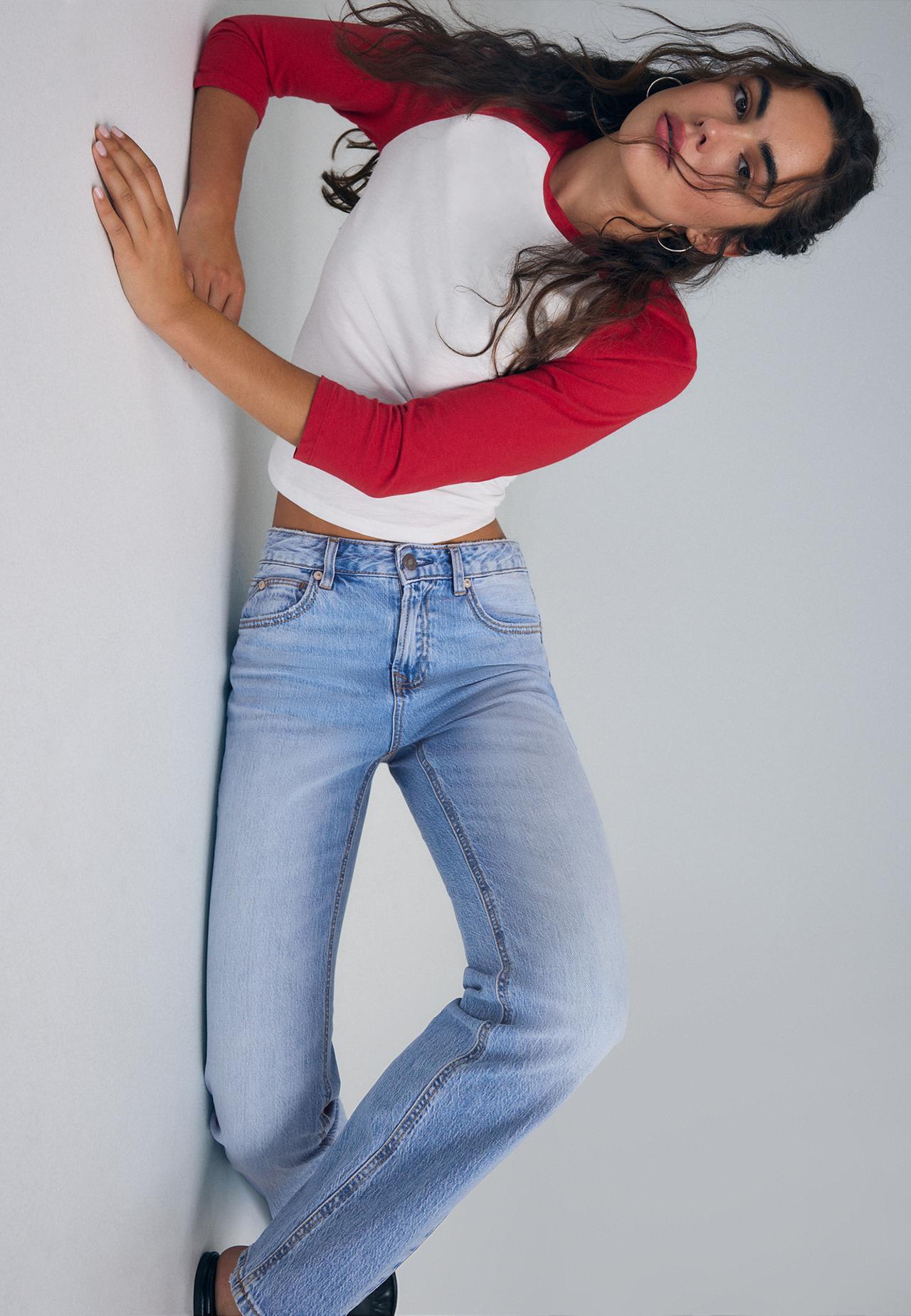 D98 straight-leg vintage effect jeans — MEDIUM LIGHT BLUE DENIM