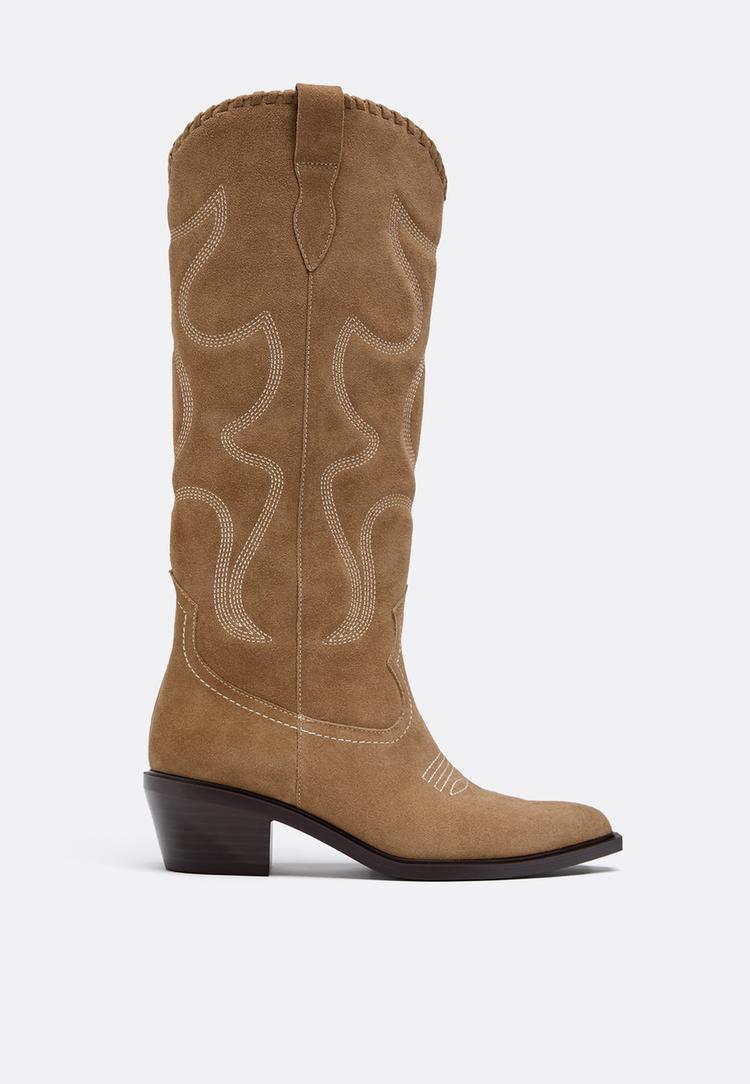 botas de tacao cowboy em pele