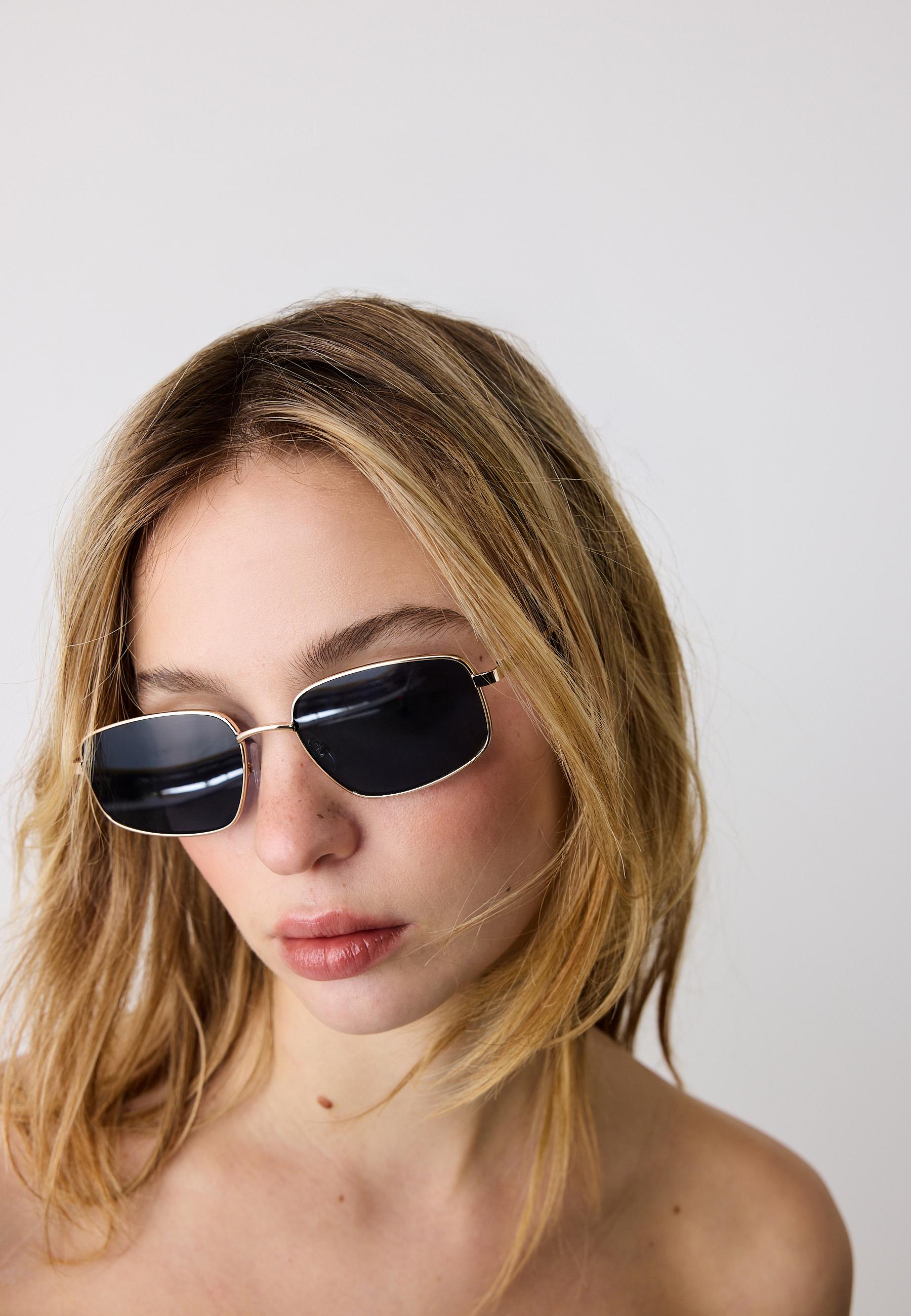 Asymmetric square metal sunglasses — Blue