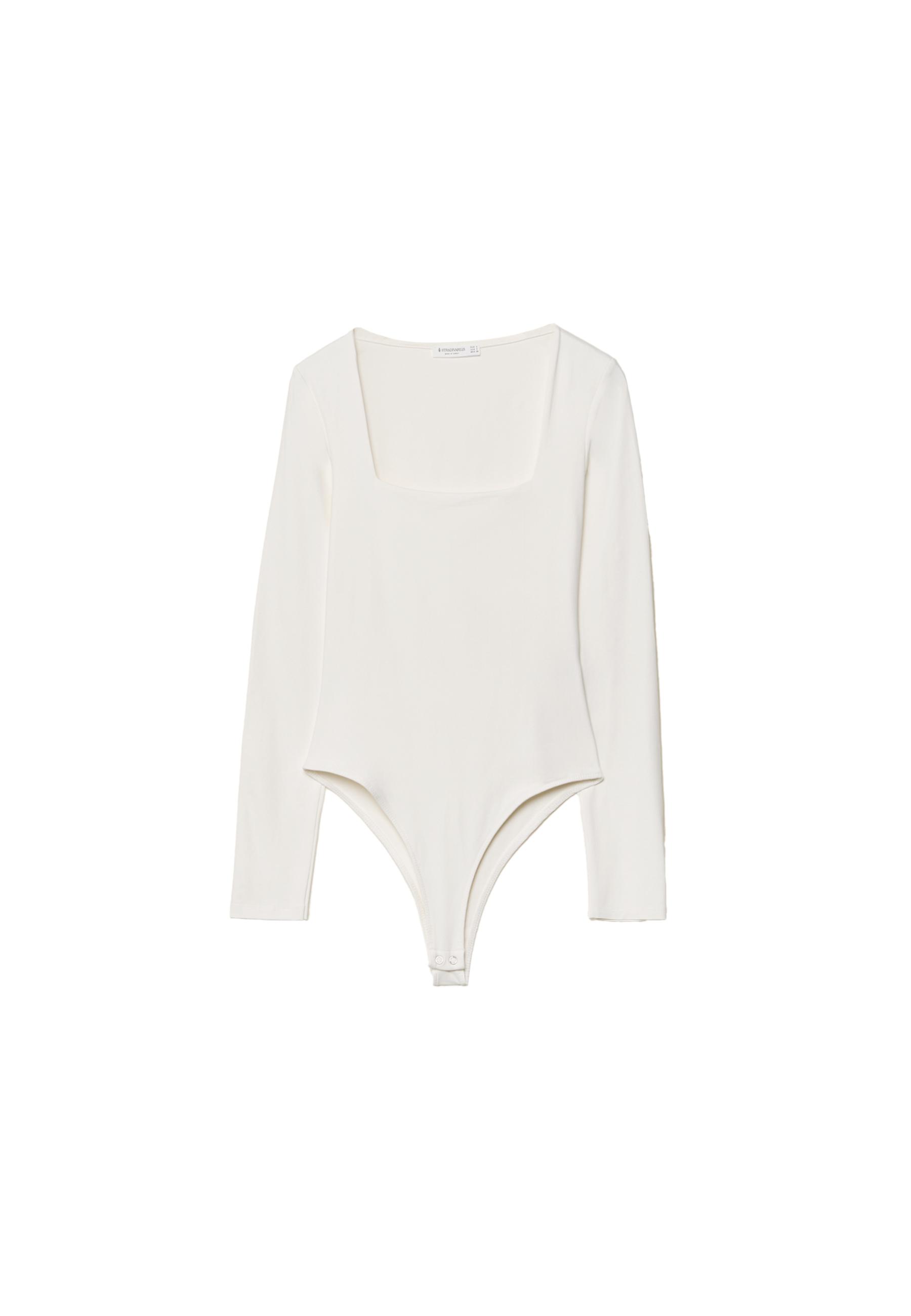 Long sleeve square neck bodysuit — Ecru
