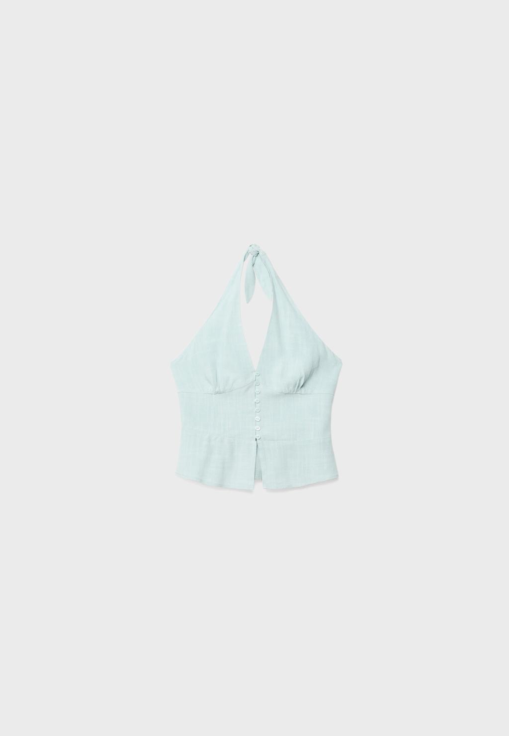 Top halter bottoni con lino