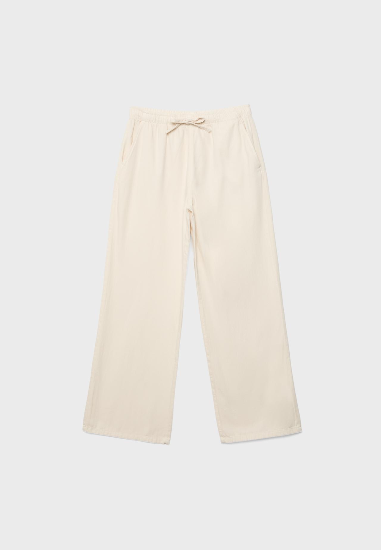 Drawstring flowing denim trousers — Vanilla