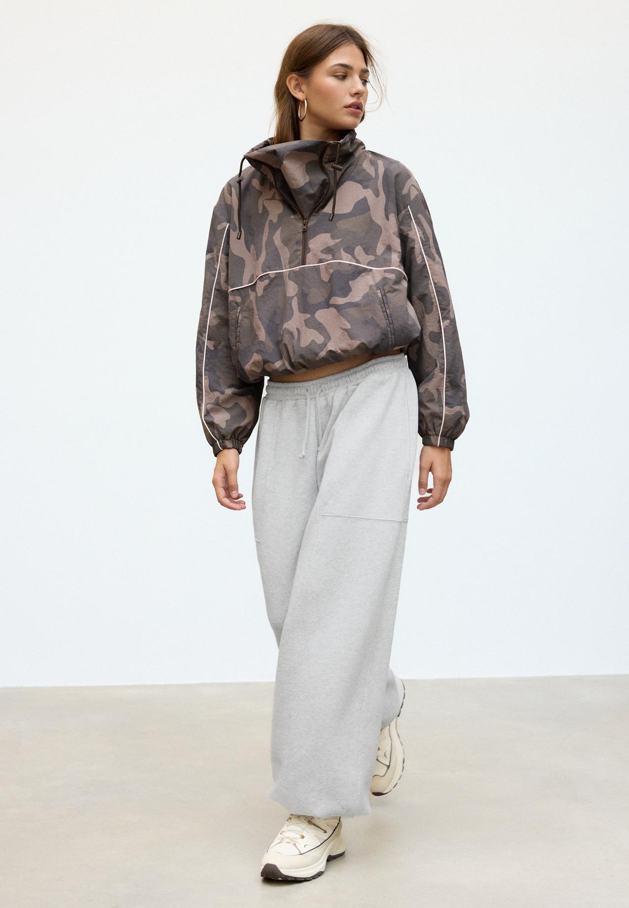 Plush barrel jogger trousers with toggles — Grey melange