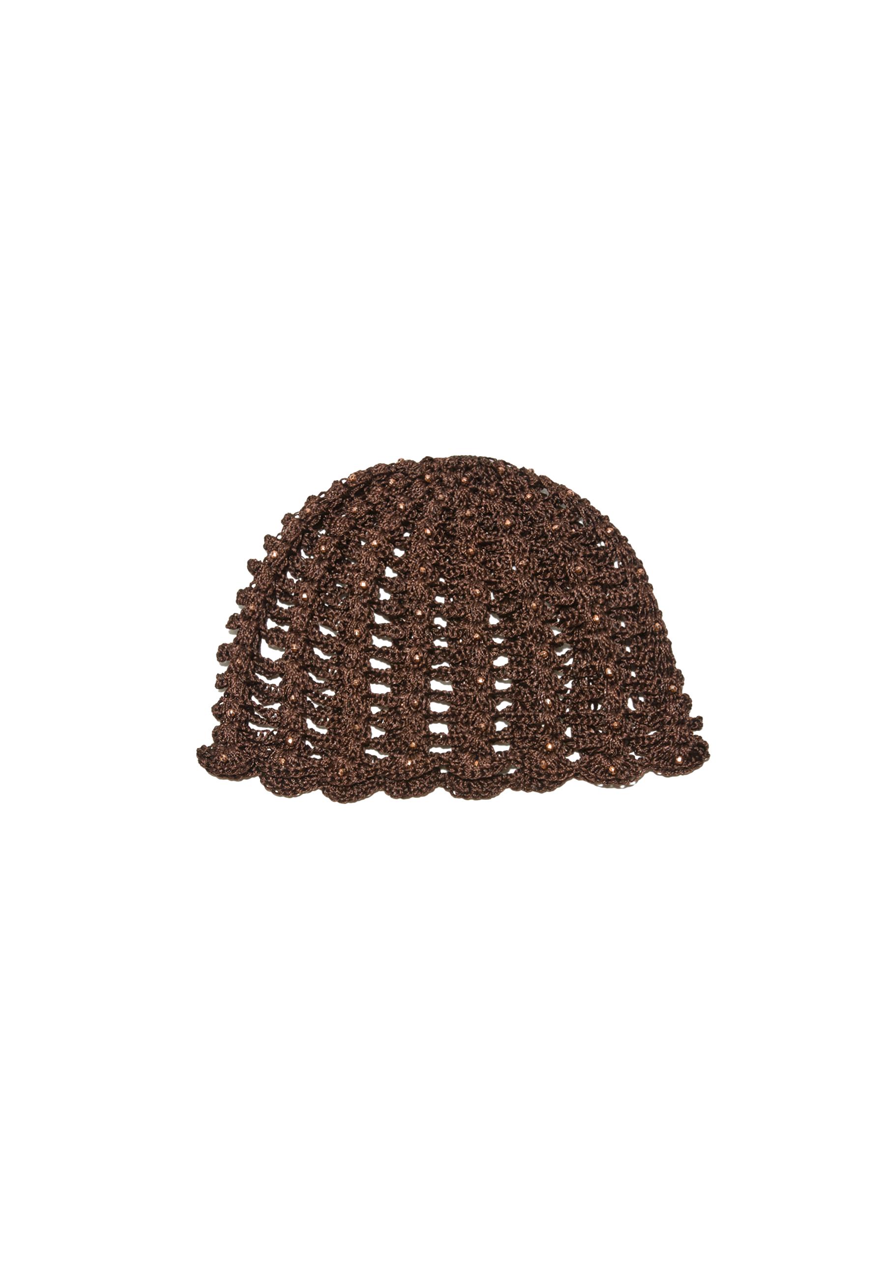 Crochet cap with rhinestones — Brown