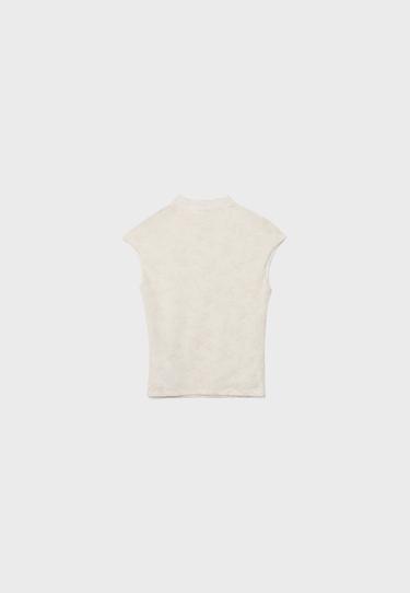 Flocked stand collar T-shirt — Ecru 8