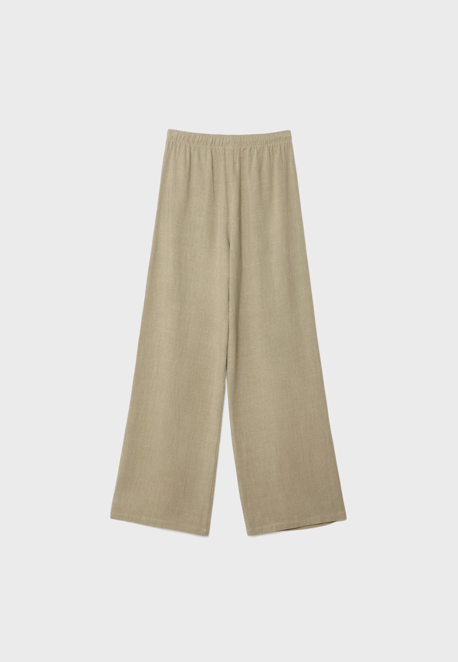 Straight-leg linen-look trousers — Khaki