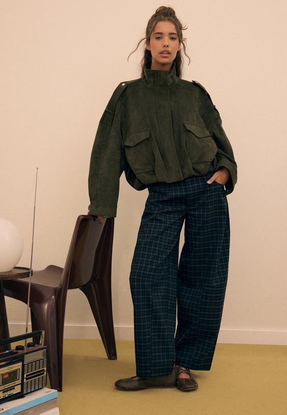 pantalon barrel habille a carreaux