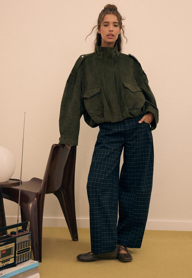 pantalon barrel habille a carreaux