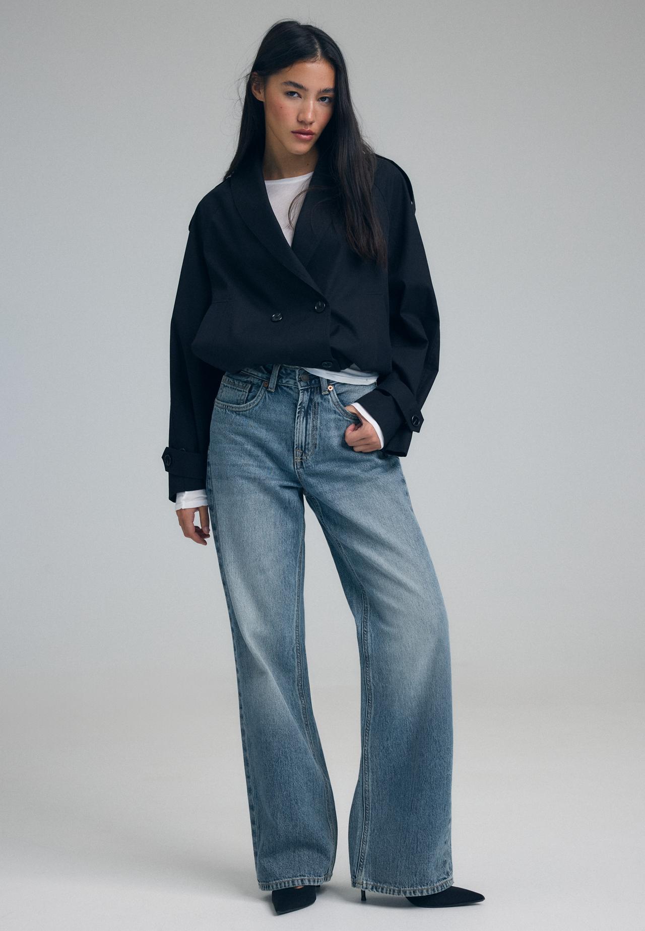 D92 Ripped straight wide-leg jeans — OVERDYED BLUE DENIM