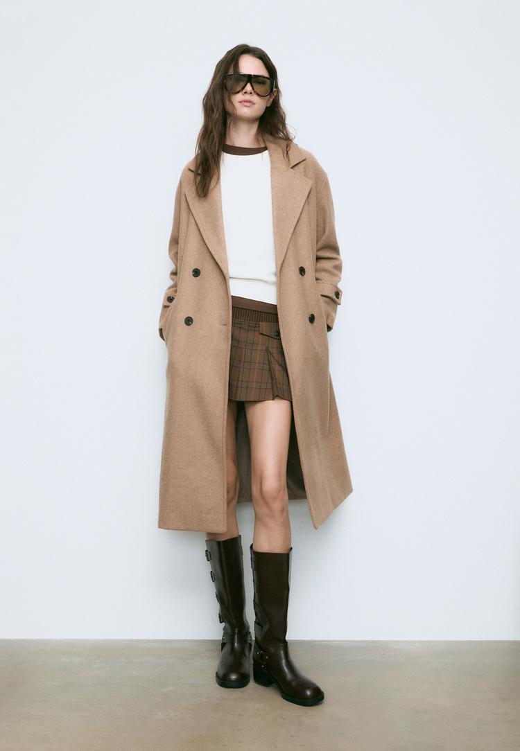 Stradivarius Palton Lung Oversize Ocru Xs