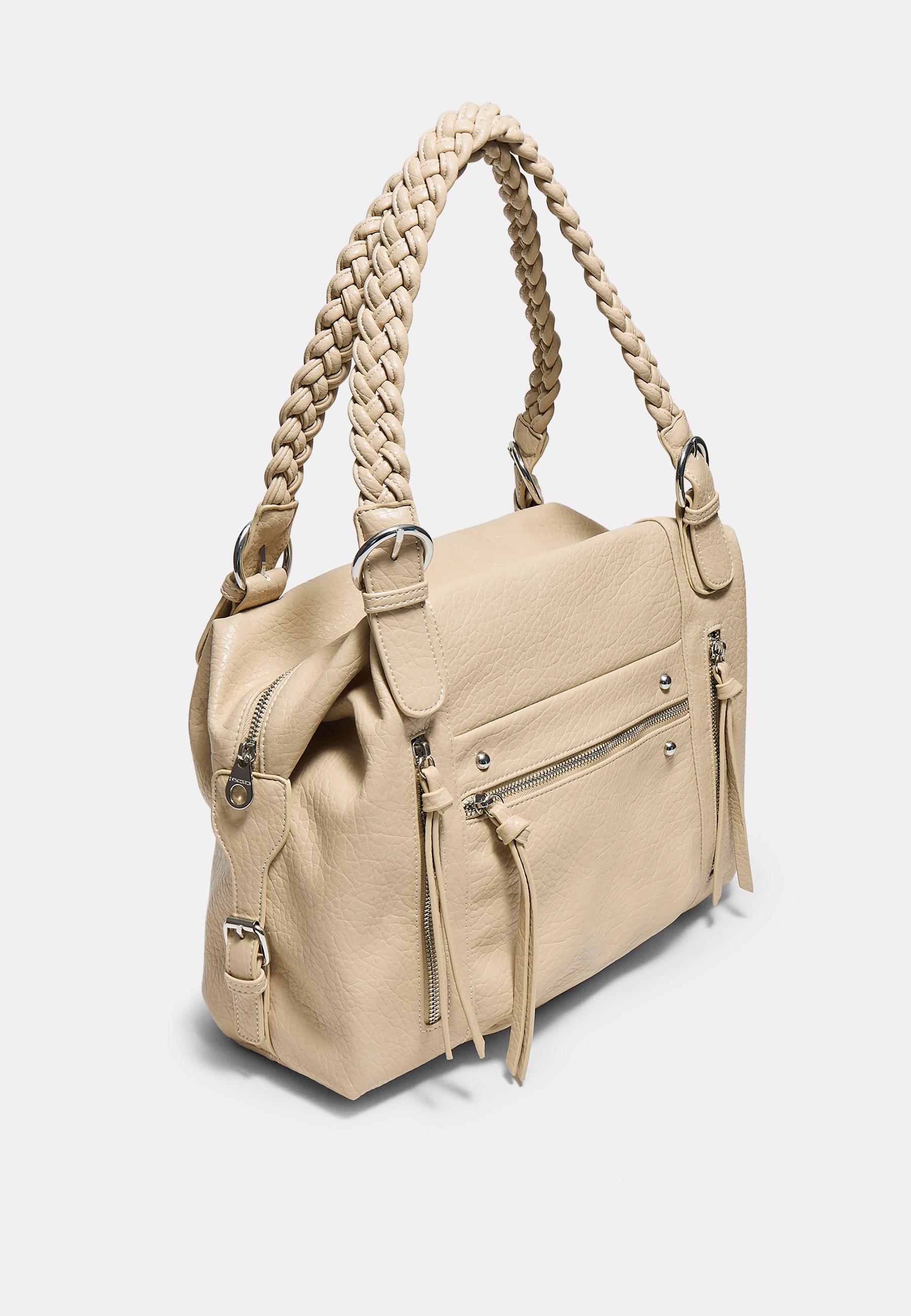 Braided strap shoulder bag — Beige