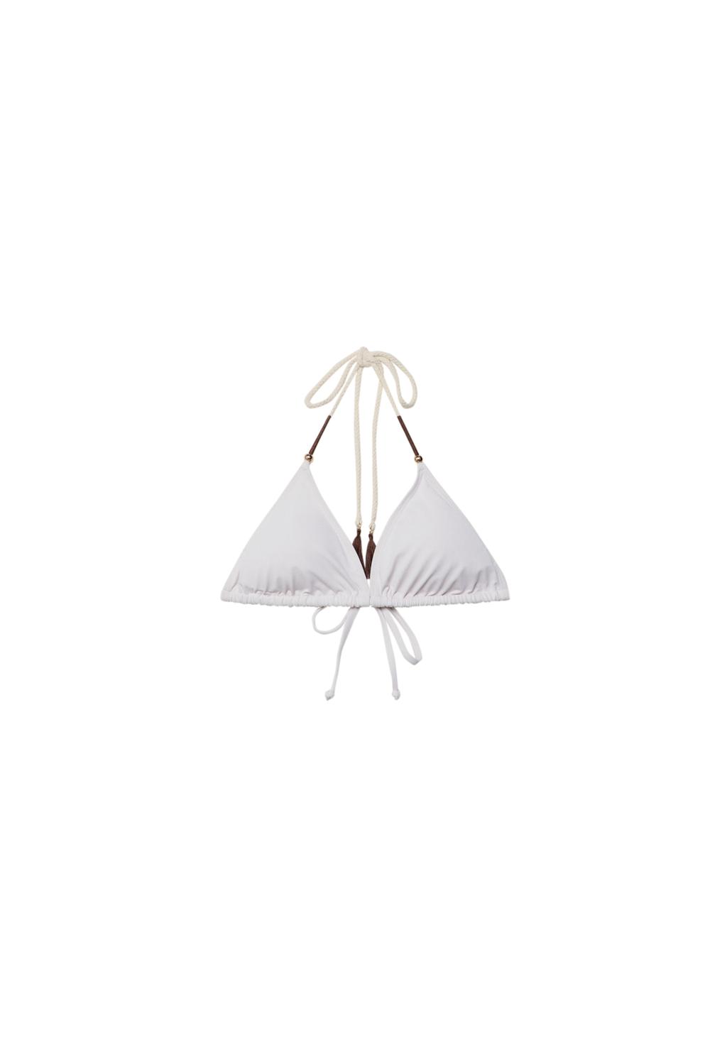 Embroidered triangle bikini top with drawstrings