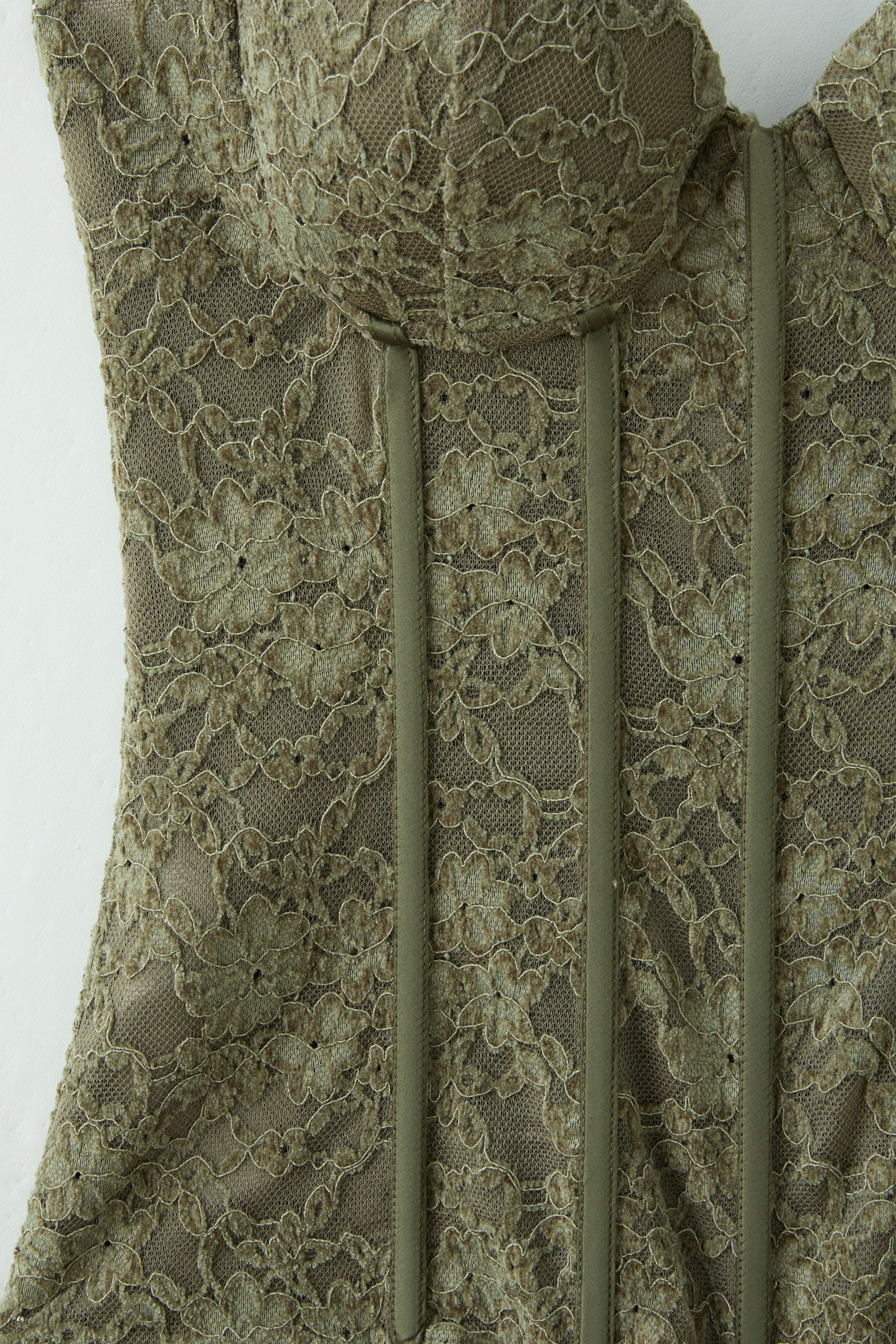 Lace corset top with stays — Khaki