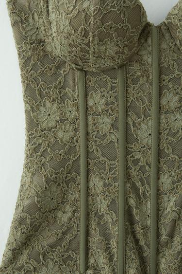 Lace corset with boning — Khaki 9