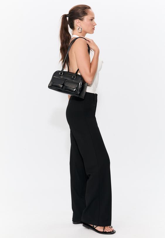 shoulder bag with pockets and long strap