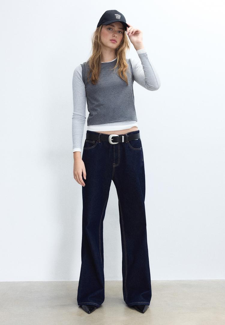 Stradivarius Μακρυμάνικη Μπλούζα Με Τριπλό Ύφασμα Ανθρακί M