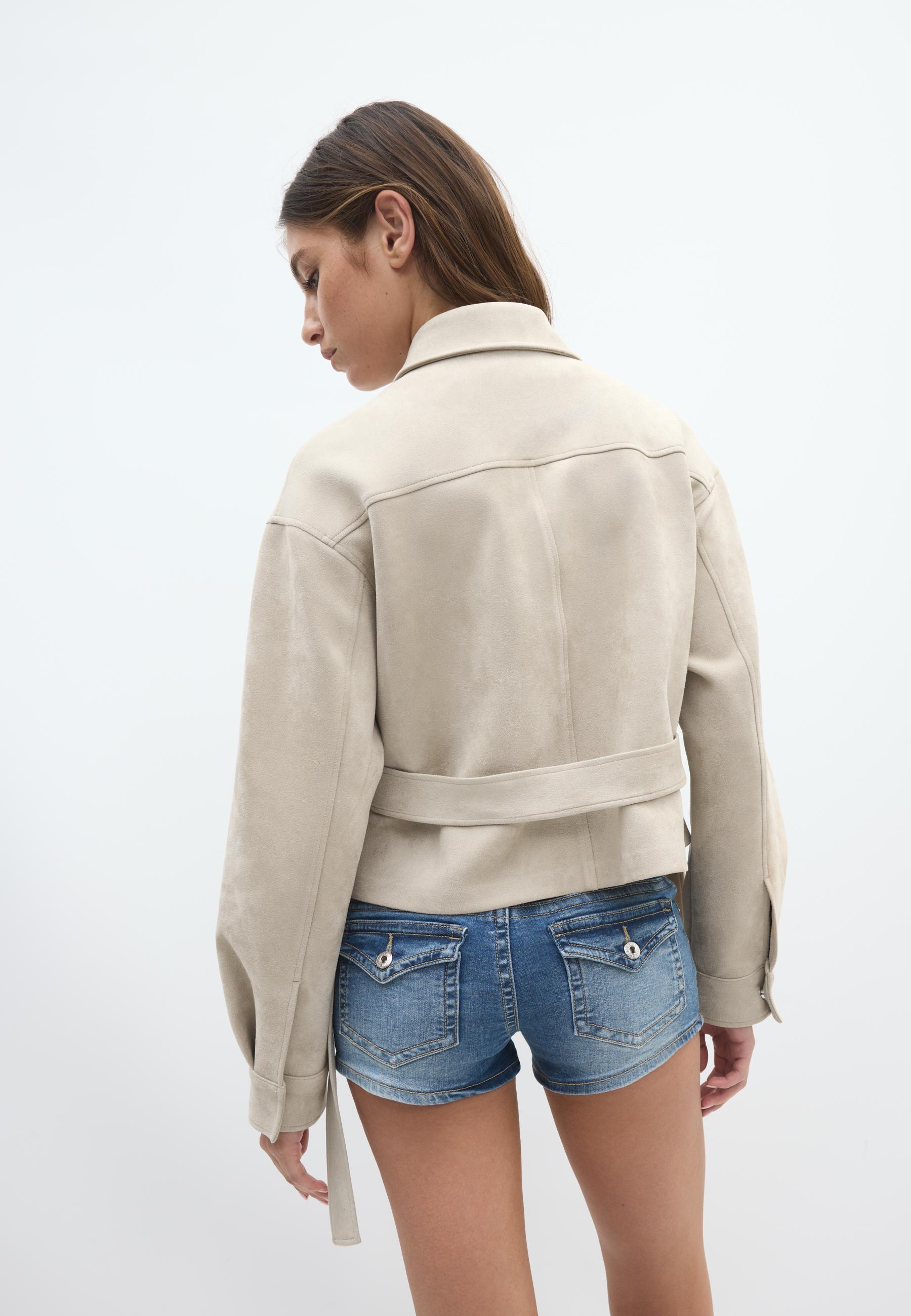 Cropped faux suede jacket — Ecru