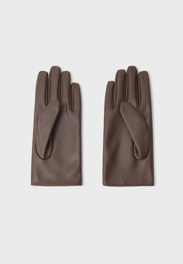 Stradivarius Basis handschoenen met leereffect  Bruin OS
