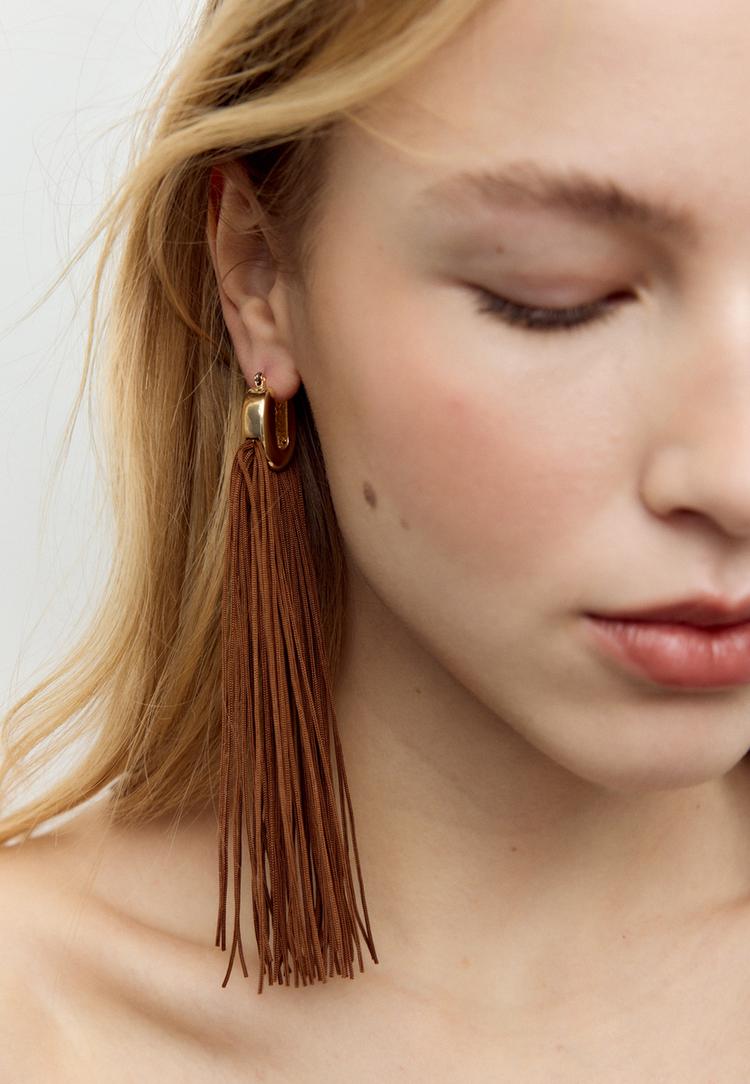 Stradivarius Μακρύ Σκουλαρίκι Με Κρόσσια Χρυσαφί Os φωτογραφία