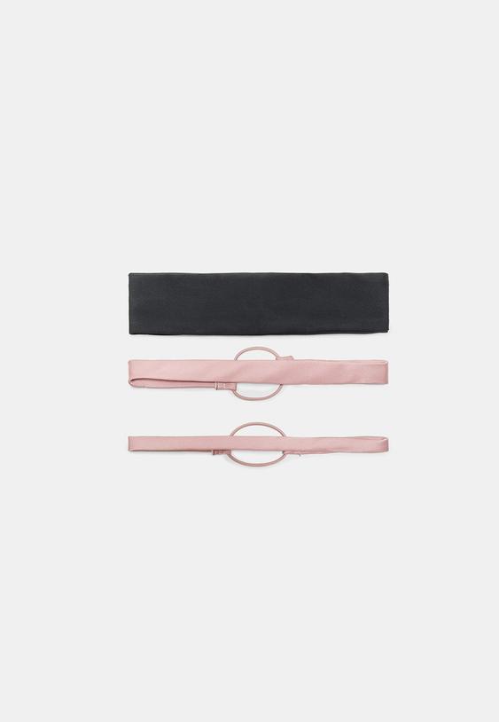 Stradivarius Set Of 3 Sporty Elasticated Fur Hair Bands Pastel Pink Os