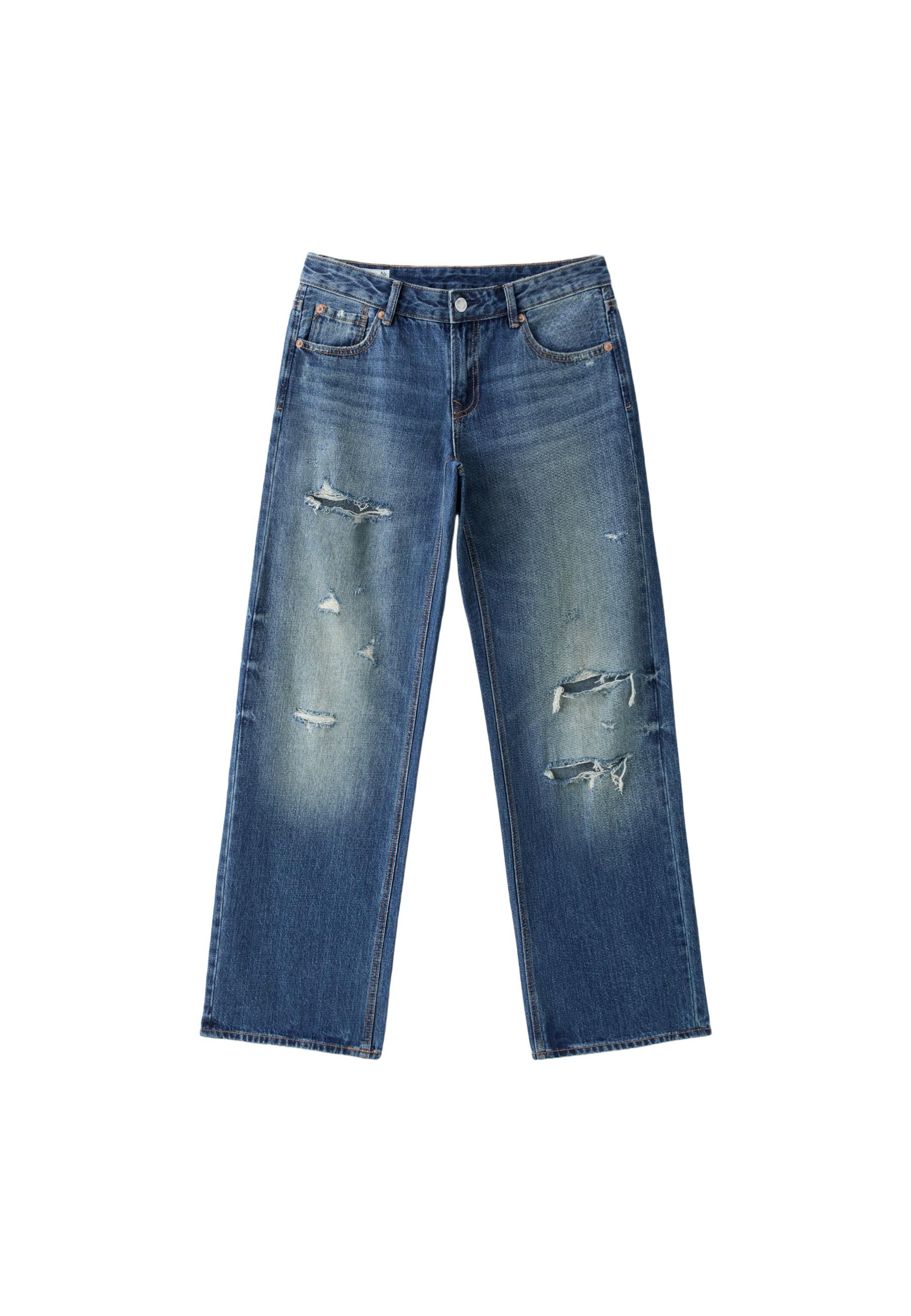 Low-rise ripped straight-leg jeans — MEDIUM DENIM WASH