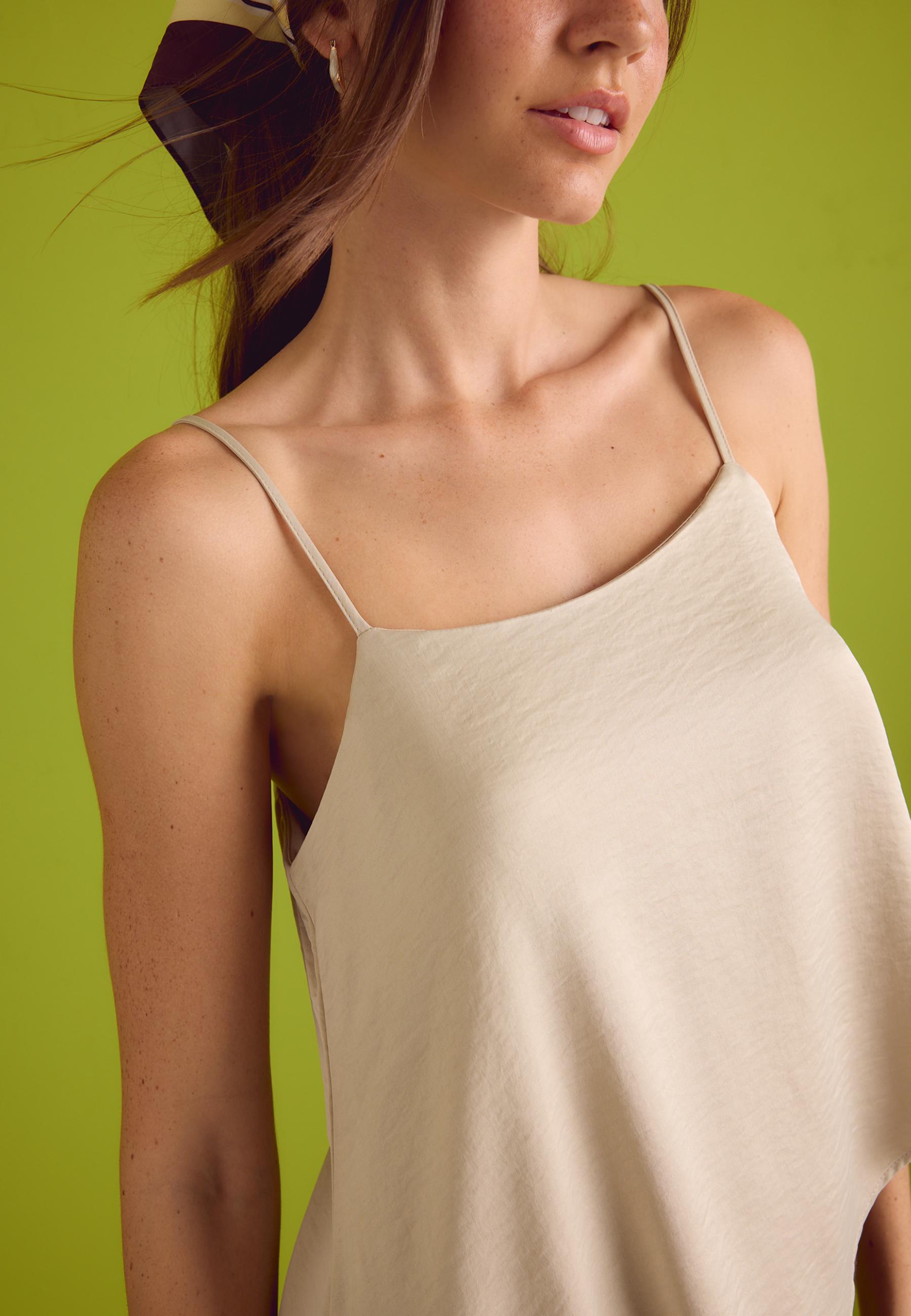 Asymmetric satin top — Stone