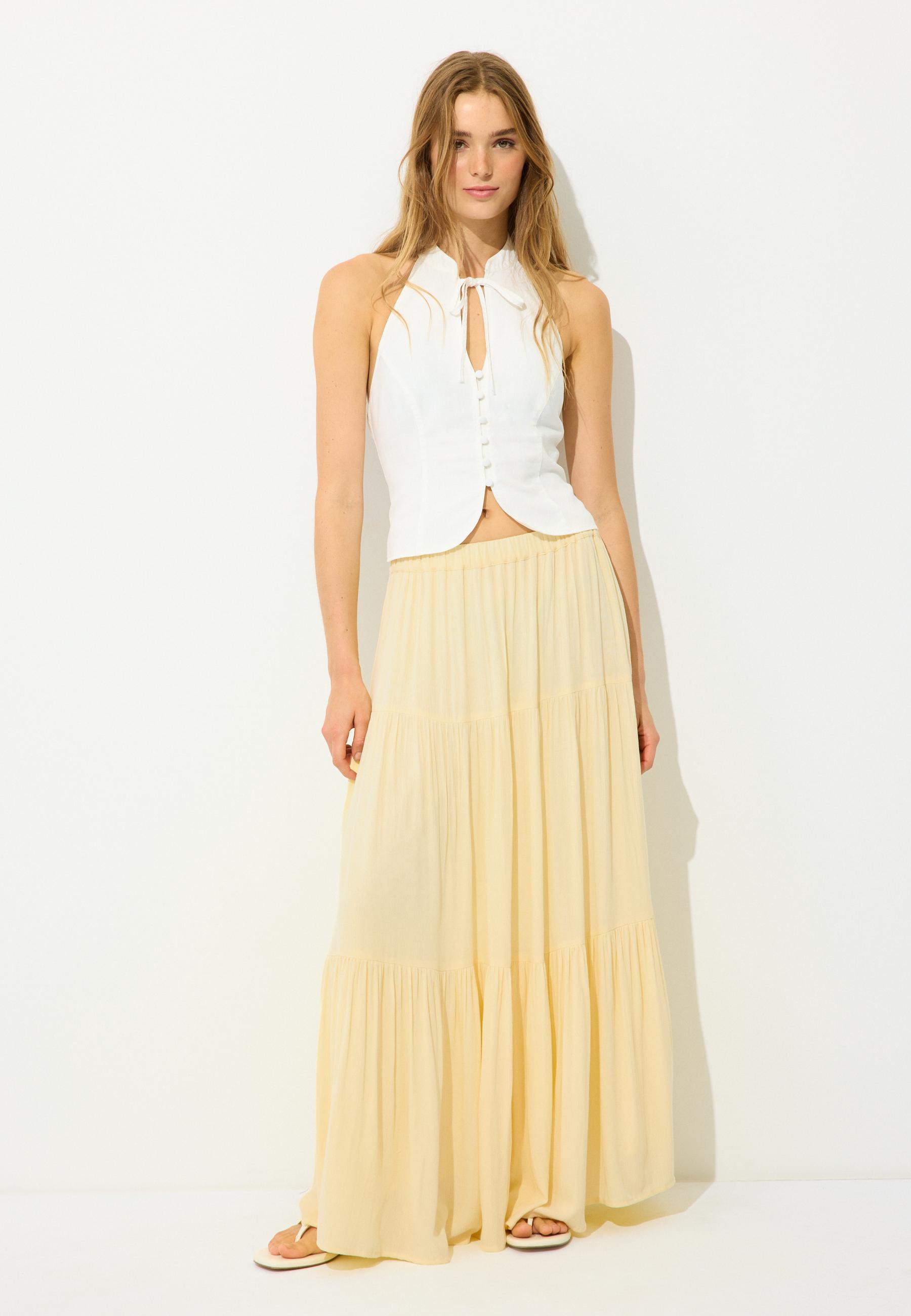 Peasant midi skirt — Pastel yellow