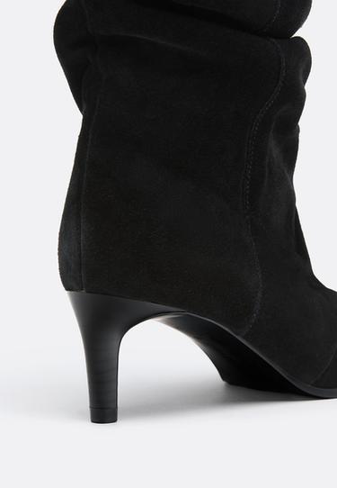 Slouchy leather heeled boots — BLACK  3