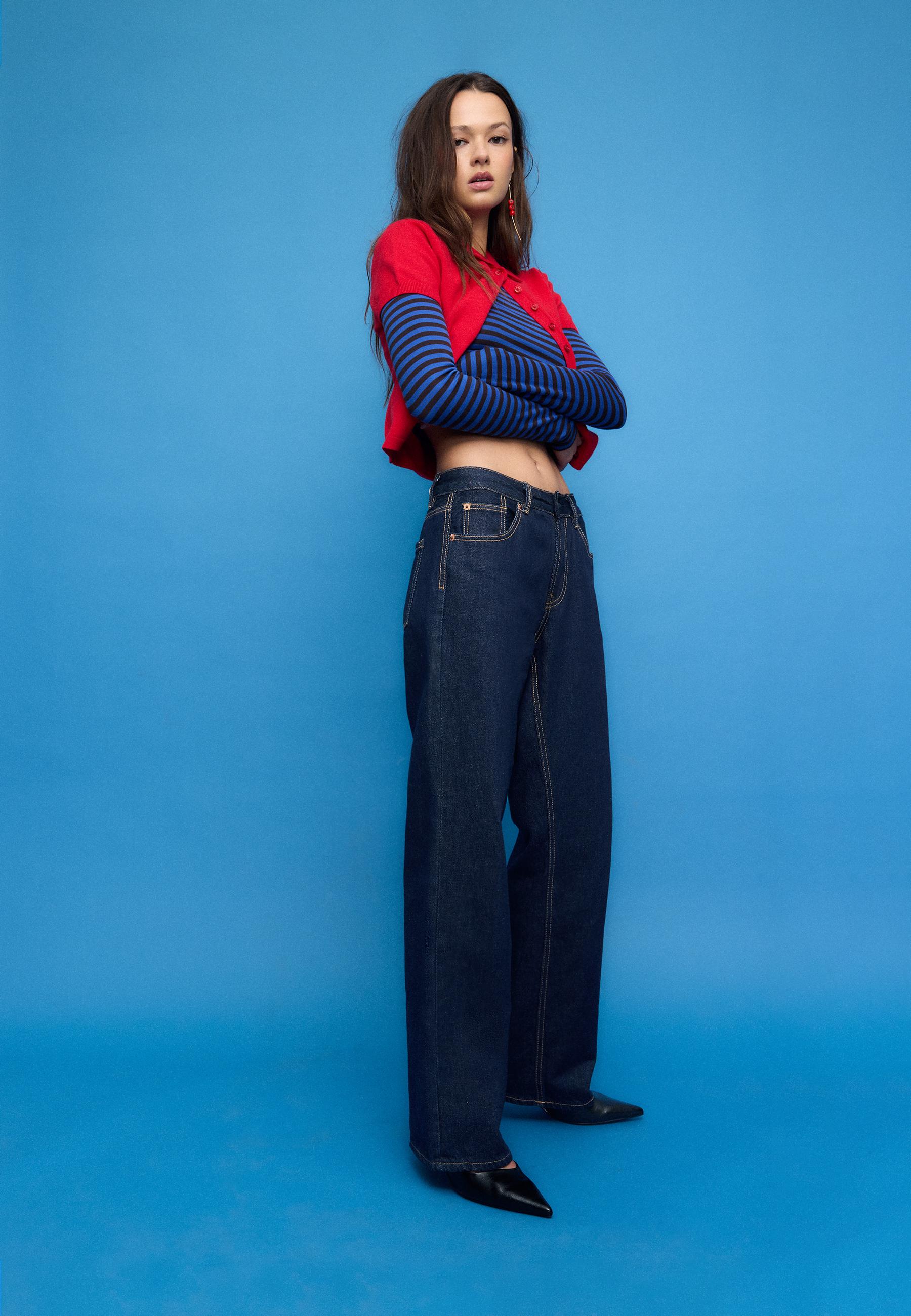 D92 Ripped straight wide-leg jeans — OVERDYED BLUE DENIM