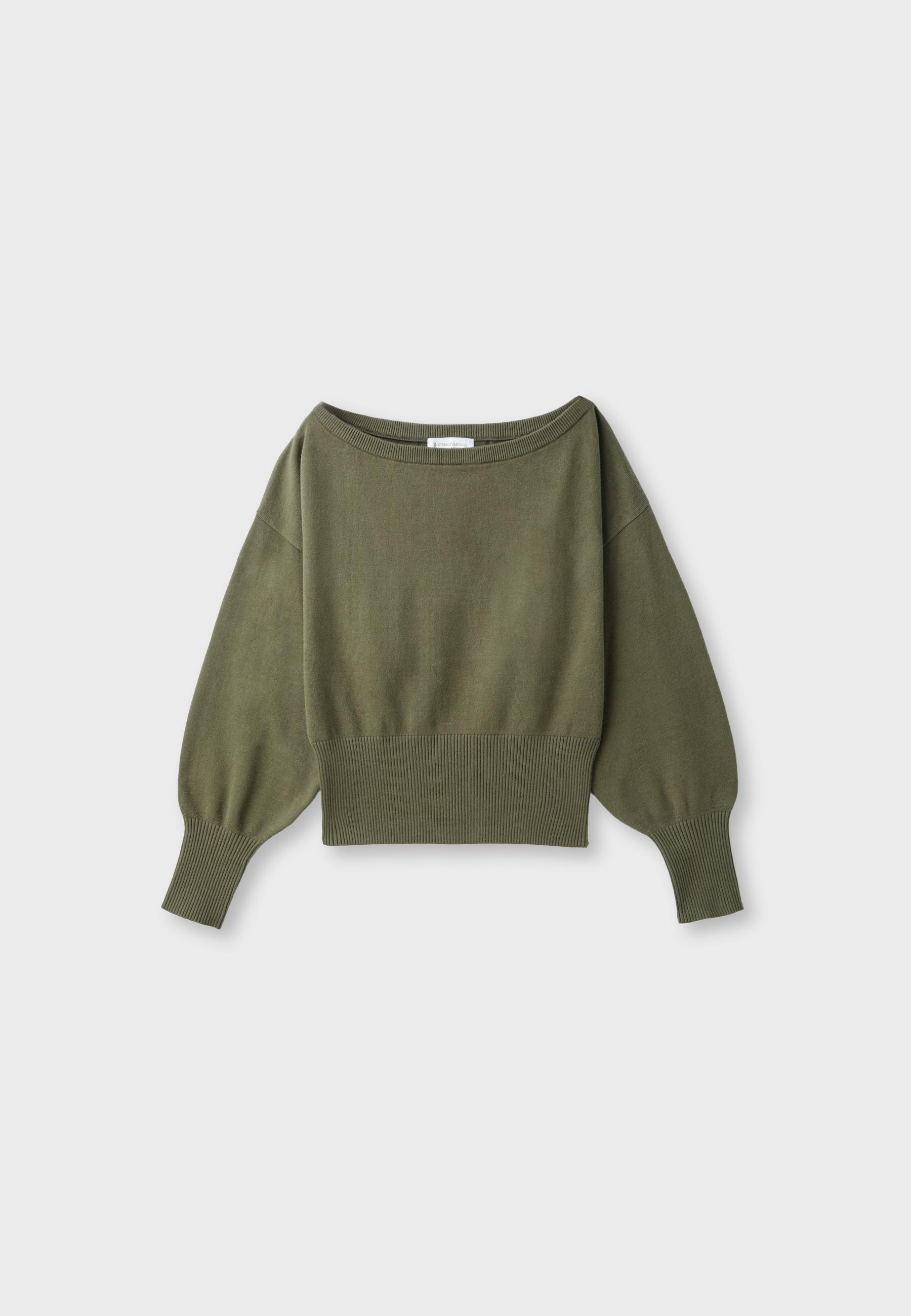 Asymmetric ribbed hem knit jumper — Khaki
