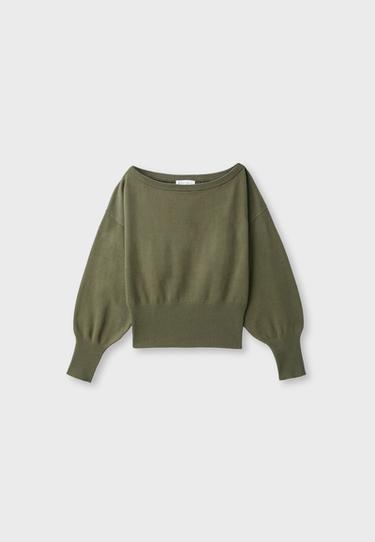 Asymmetric ribbed hem knit jumper — Khaki 8