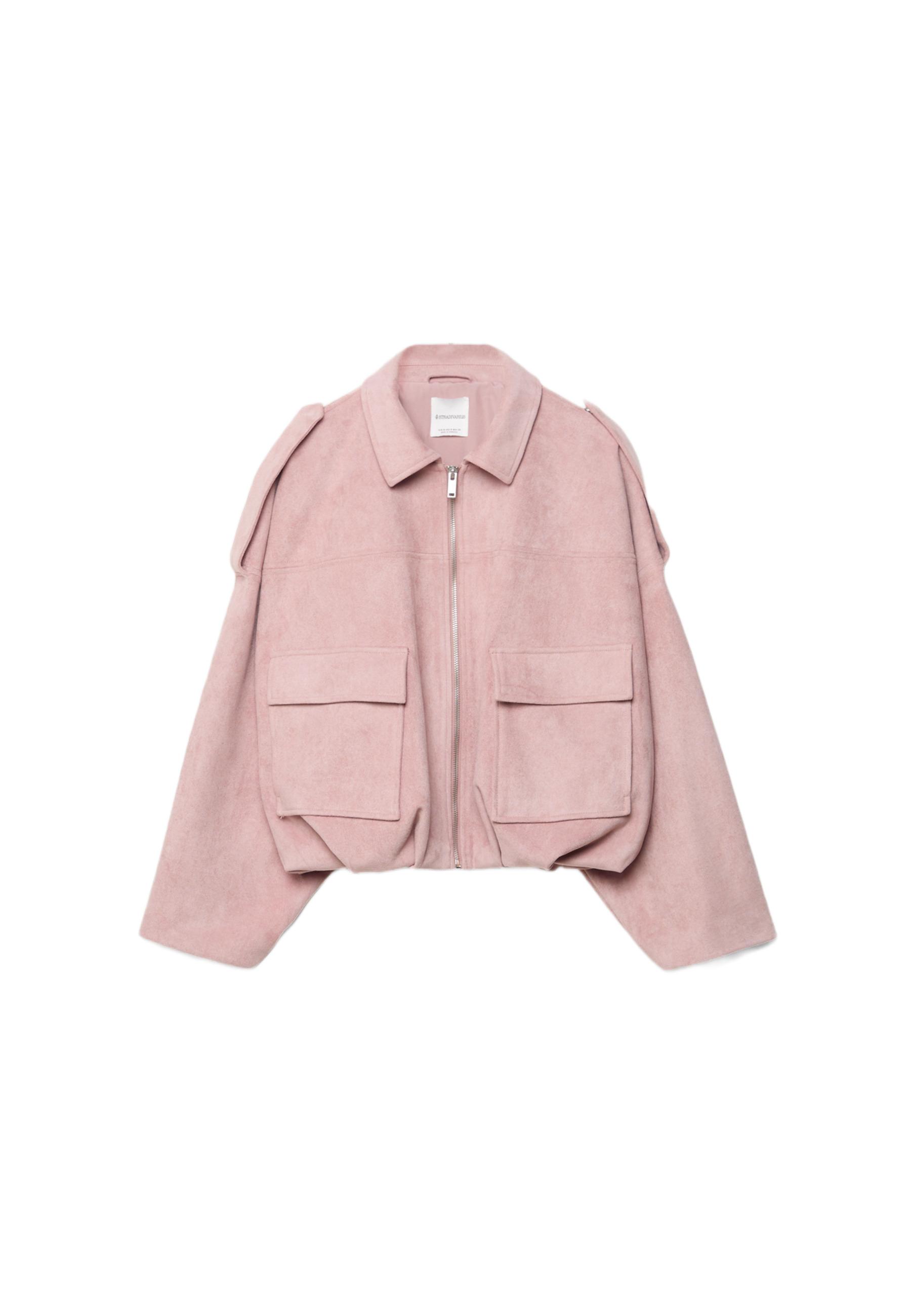 Faux suede bomber jacket — Pastel pink