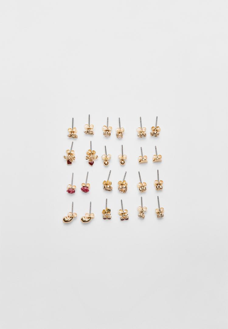 set 12 pendientes rosa y cereza