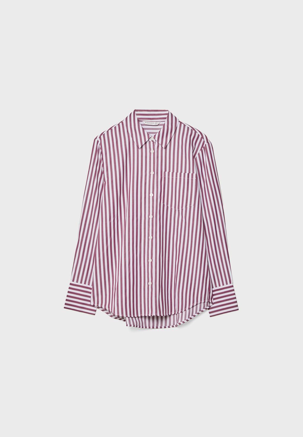 Basic striped poplin shirt with pocket