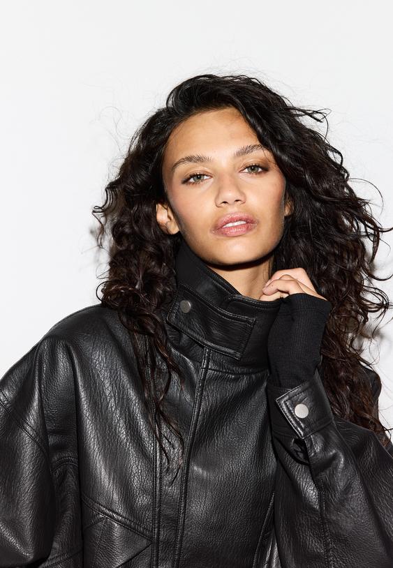 Stradivarius Oversize Faux Leather Jacket Black S